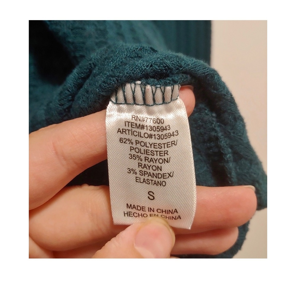 Chaser Womens Teal Waffle Knit Long Sleeve Crew Neck Henley Curved Hem Thermal S - Picture 11 of 11